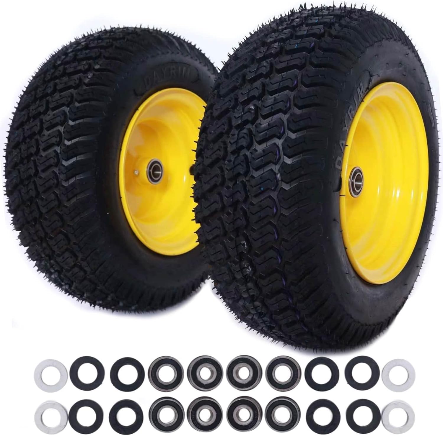 Dayrim 2 Pcs 16x6.50-8 Lawn Mower Tires with Yellow Rim, 4-Ply Tubeless, 3" Centered Hub, 3/4" Bore Bearing, Wheel & Tire Assembly, Turf Tread for Riding Mowers & Garden Tractors (yellow, 16x6.50-8)
