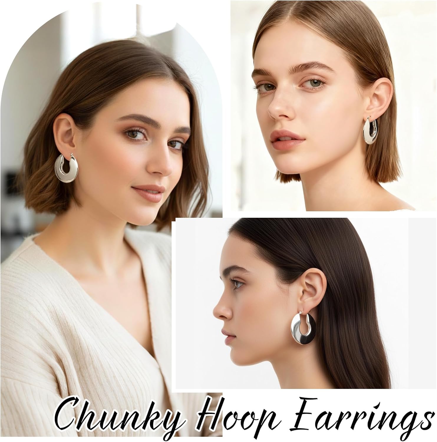 Valentines Day Gifts for Her - Chunky Hoop Earrings for Women, S925 Sterling Silver Hypoallergenic Statement Earring, Lightweight Large Hoop Earrings 40mm - Image 2