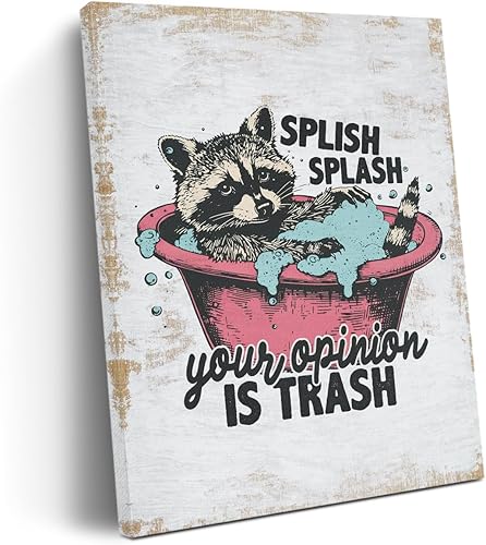 Funny Retro Raccoon Canvas Wall Art Wall Decor, Cute Raccoons Humour Saying Framed Prints Poster Painting Artwork for Home Office Bathroom Farmhouse