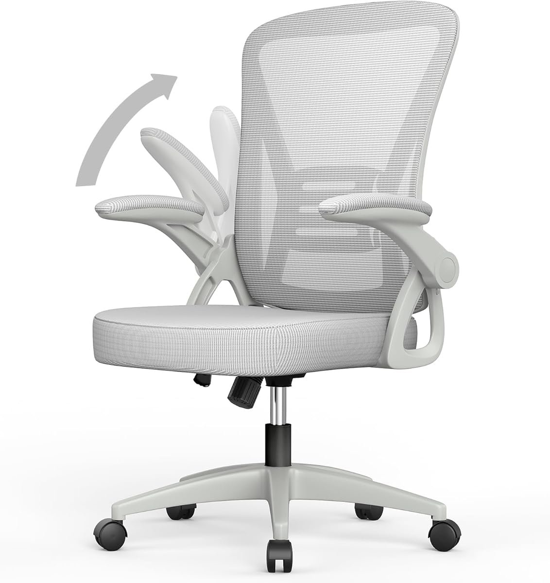 naspaluro Office Chair with Lift Up Armrest, Breathable Mesh Office Chair with Lumbar Support, Reclining Backrest and Height, 360° Swivel Caster, Grey