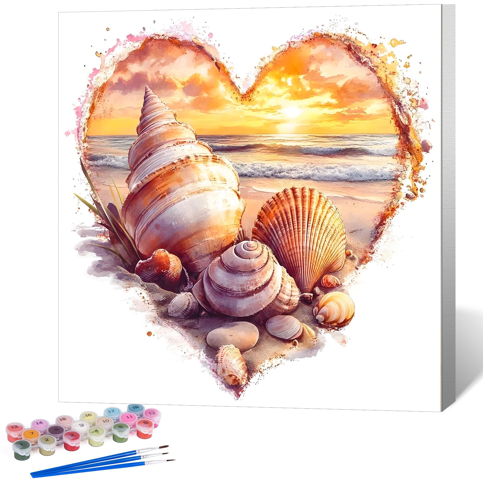 Paint by Numbers for Adults with Frame, Shell & Beach Design, 10x10 Inch