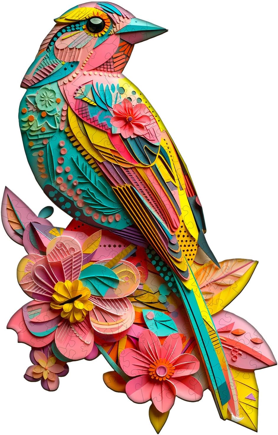 Wooden Jigsaw Puzzle - Paper Garden Bird Unique Shape Art Puzzle for Adults, Spooky Season Decor Gift