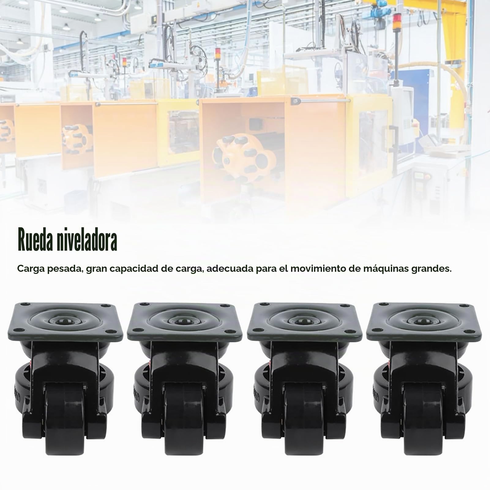 Ruedas Giratorias con Ajuste de Nivel 50mm, 4 Piezas, Nylon de Alta Resistencia, Carga 500kg, Ruedas Industriales para Máquinas, Mesas de Trabajo Móviles, Equipo Pesado
