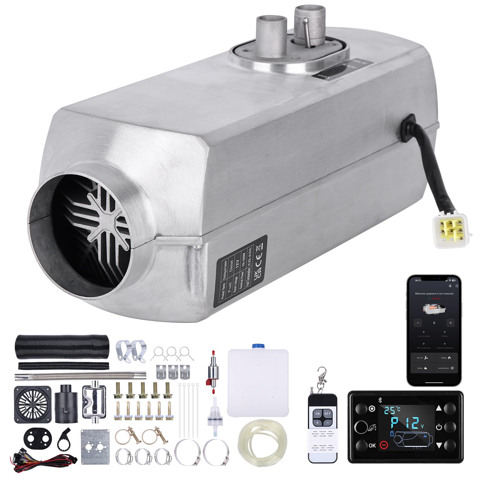 Riscaldatore a Gasolio 8 kW, 12V/24V Riscaldatore Diesel con Bluetooth,Telecomando,Display LCD, Serbatoio da 9L, Timer, Modalità Alta Quota, Sistema di Ventilazione,Per Auto, Camper, Furgoni, Barche