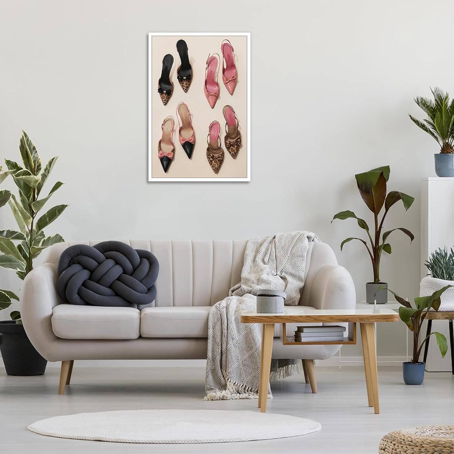 Pink Heel Leopard Posters Trendy Bow Leopard Heels Canvas Wall Art Coquettish Preppy Girly Decor Pink Sexy Aesthetic Prints Painting For Dormitory Bedroom Apartment 16x24in Unframed