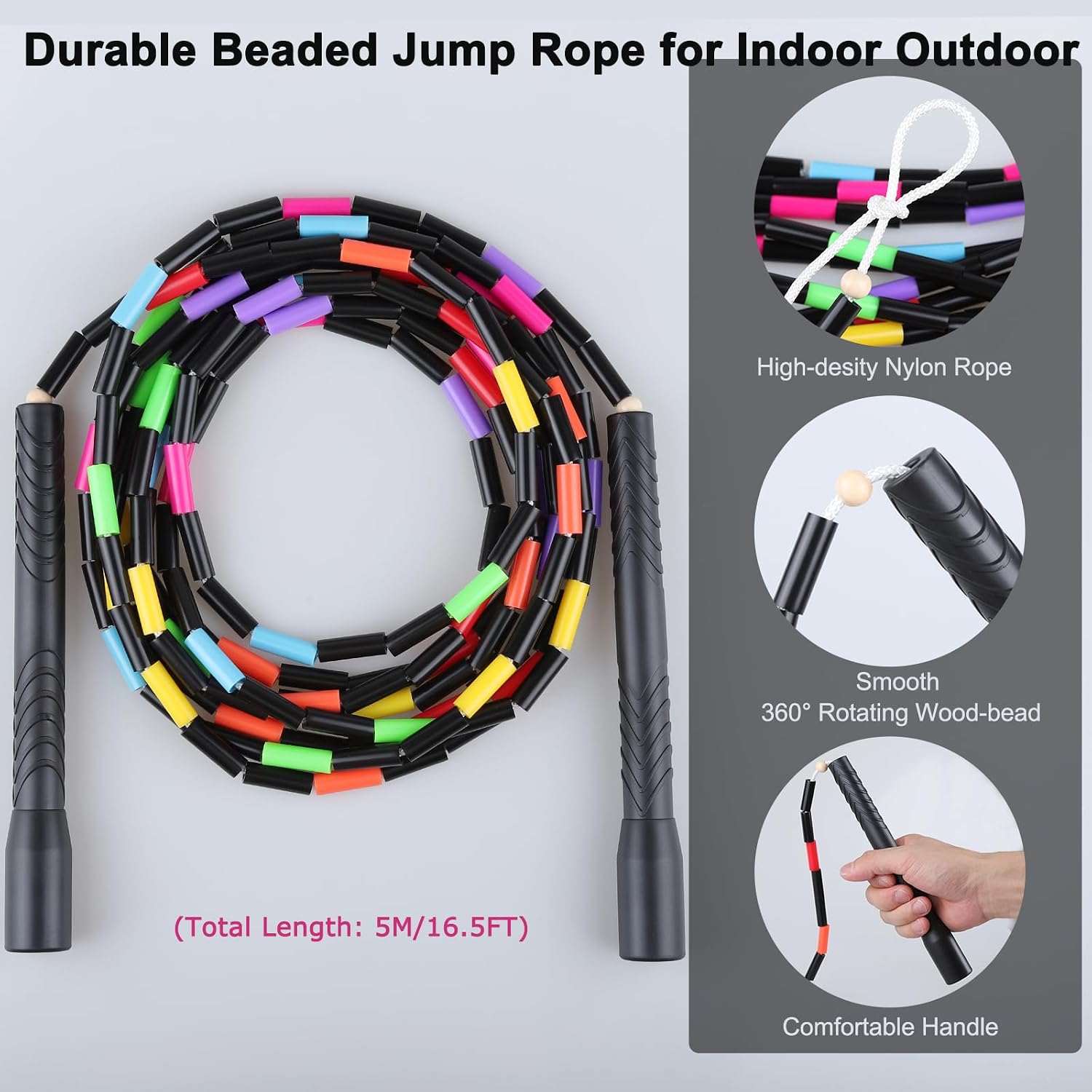 16.5FT Double Dutch Jump Ropes for Adults 2-PACK | Rainbw Long Jump Rope, 1” Beaded Jump Rope for Fitness, Segmented Skipping Ropes for Exercise Training, Tangle-Free