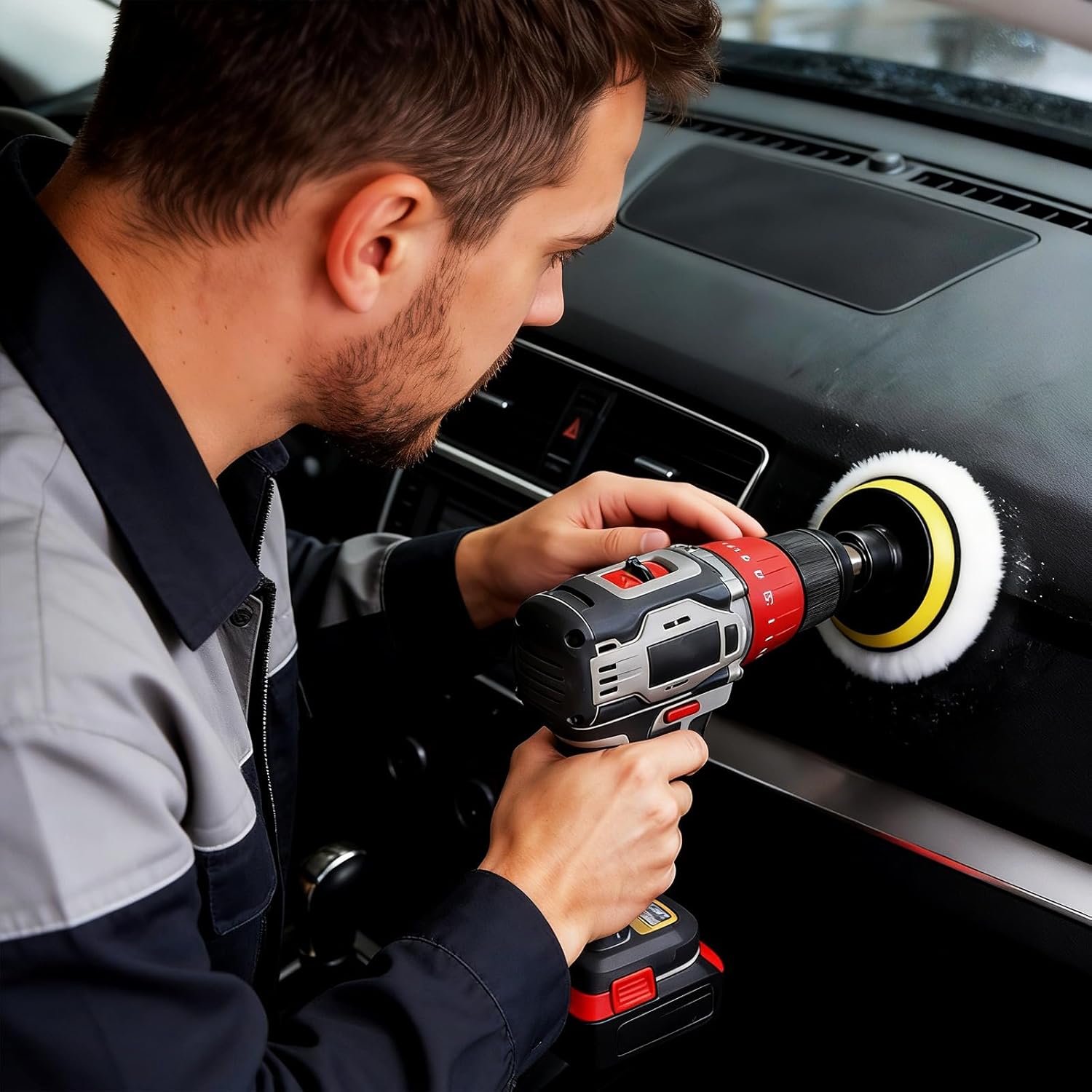 Grevosea 6 Pcs Buffing Pads for Drill, 3 Inch Wool Polishing Pads with M10 Drill Adapter Drill Buffer Polisher Attachment for Car Polishing and Waxing Painting Tabletops