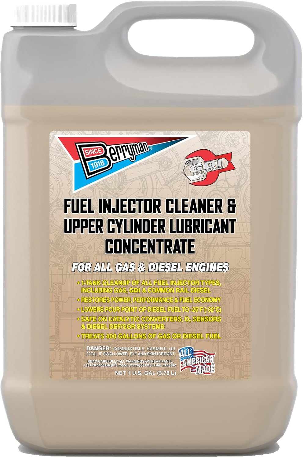 Berryman Fuel Injector Cleaner and Upper Cylinder Lubricant Concentrate Engine Treatment, High-Performance - 1 Gallon (Pack of 4)