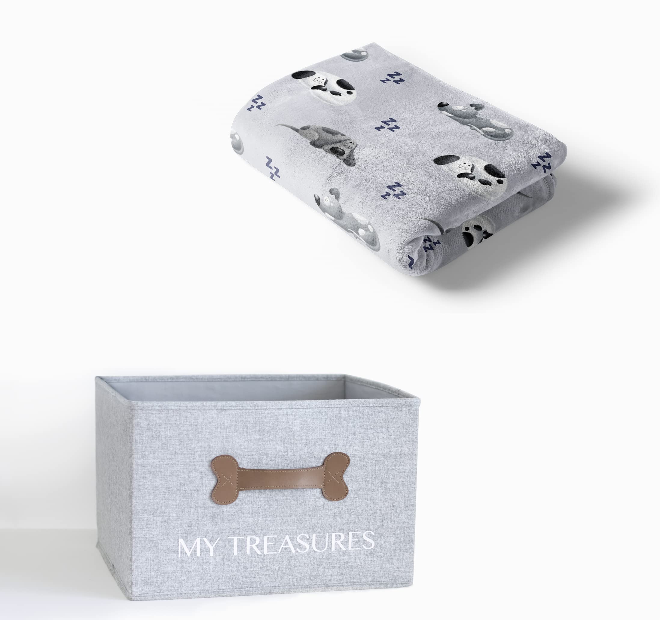Jieyongxiang Dog Toy Bin with Ultra Soft Blanket (Gift Set) | Collapsible Storage Basket | Premium Plush Throw for Dog Lovers