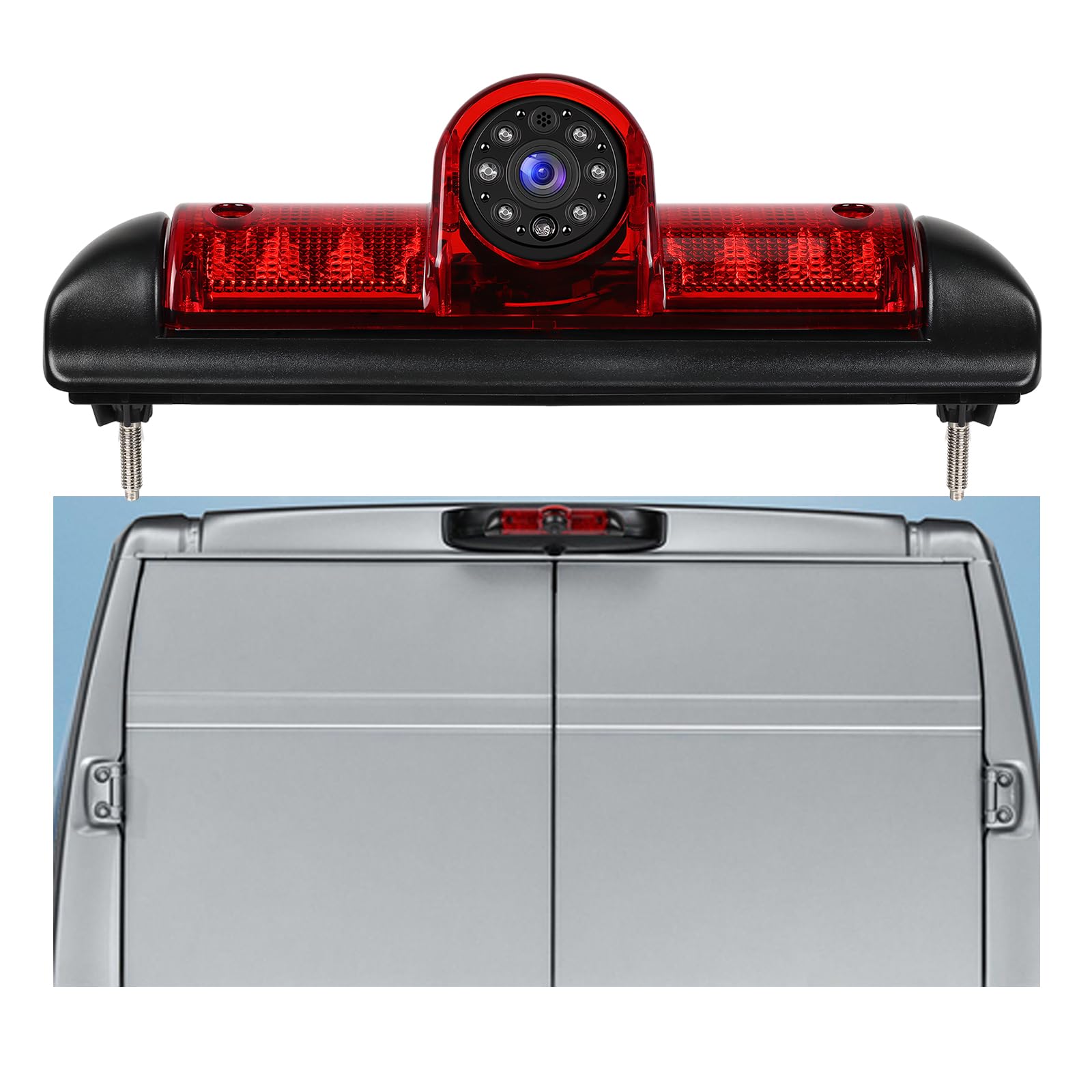 Hodozzy Caméra de Recul pour Fiat Ducato 3/Peugeot Boxer/Citroen Jumper 2006-2017,Caméra de Troisième Feu Stop de Voiture,Vision Nocturne IR, Etanche IP67,Angle Réglable,avec Ligne Inversée