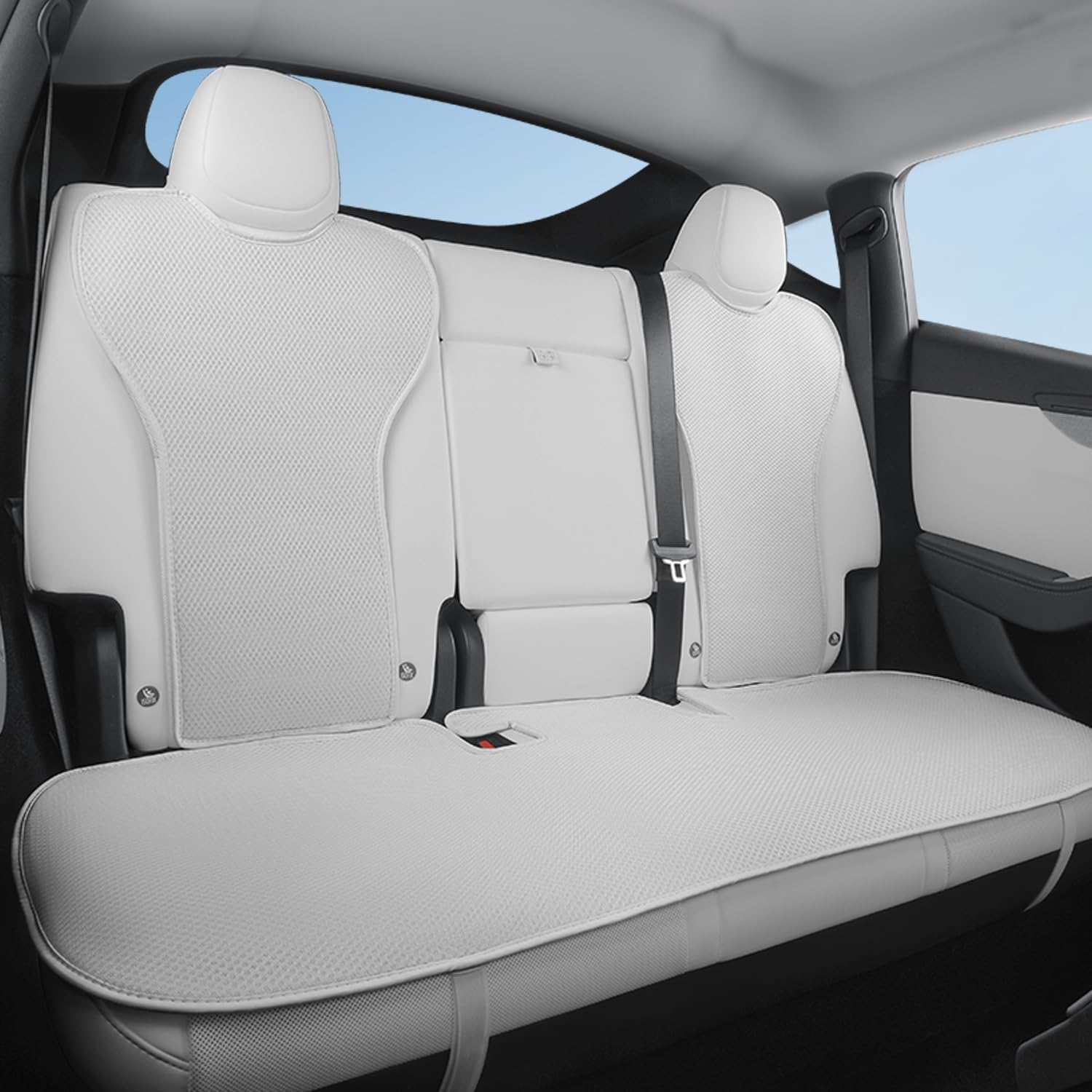 Rear Seat Cushion for Tesla Model Y Juniper 2025 Car Back Seat Cover Soft and Non-Slip Car Seat Bottom Protector for Model Y Launch Series Accessories, White White Ice Silk 3pcs Rear Seat For Juniper NO LOGO