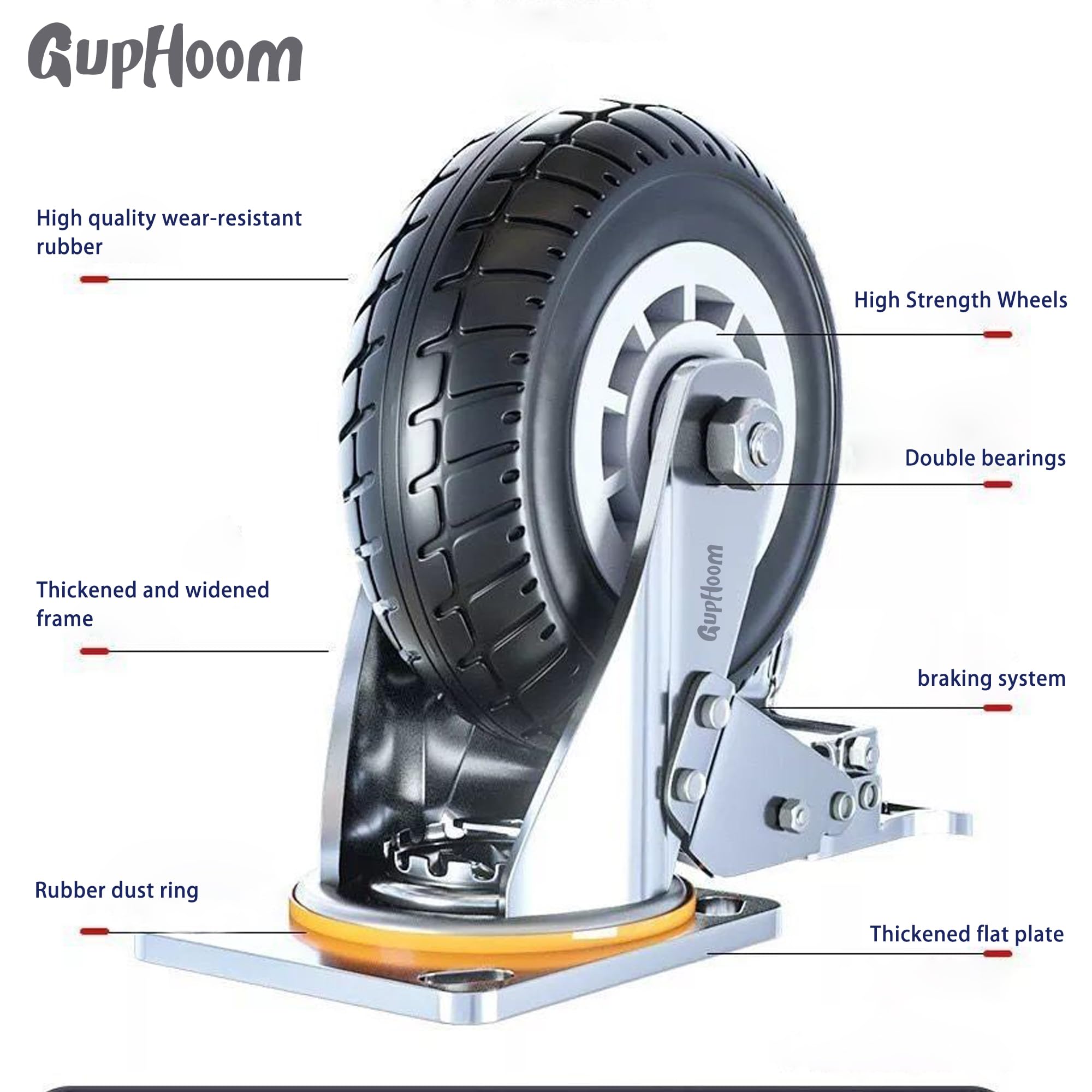 Ruedas de goma de placa industrial fija resistente de 7,6 cm, sin ruido, juego de 2 para carrito, muebles