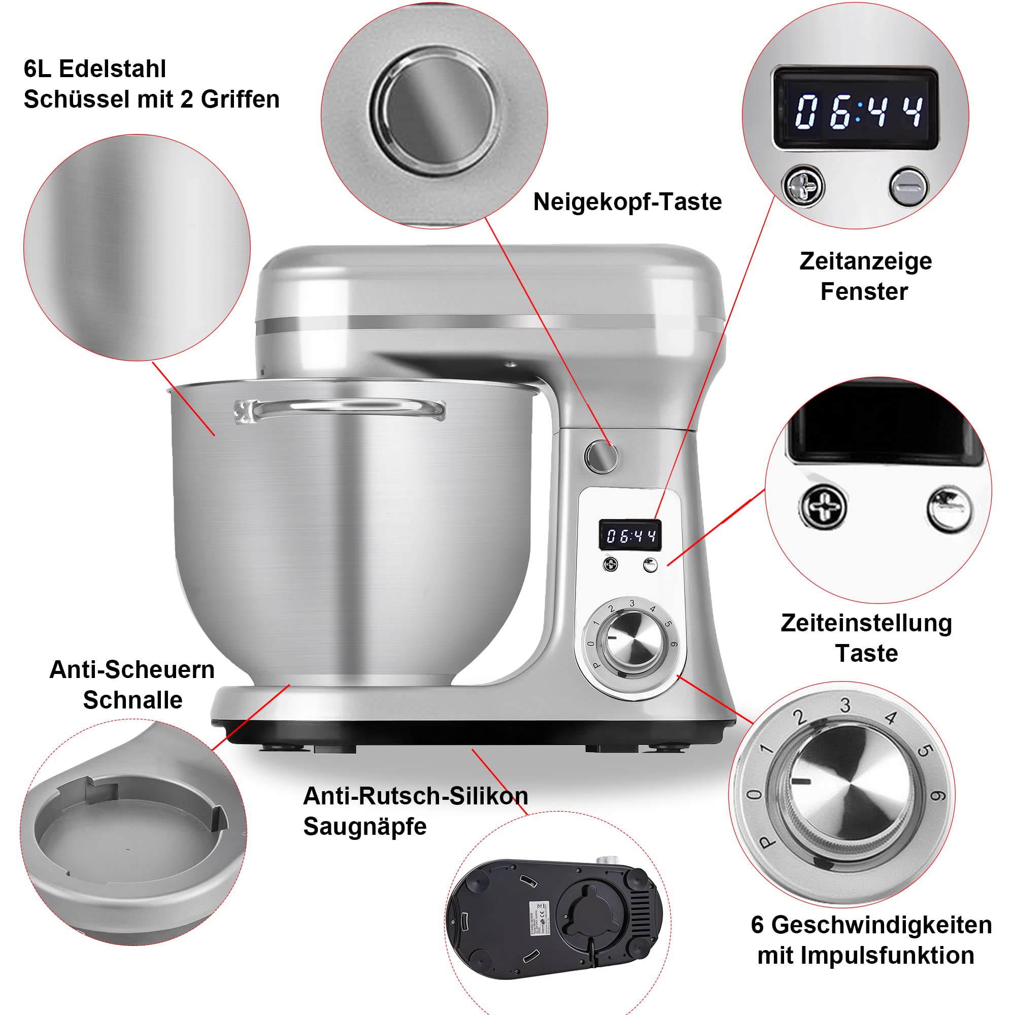 Biolomix Mezclador de cocina eléctrico, robot de cocina de 6