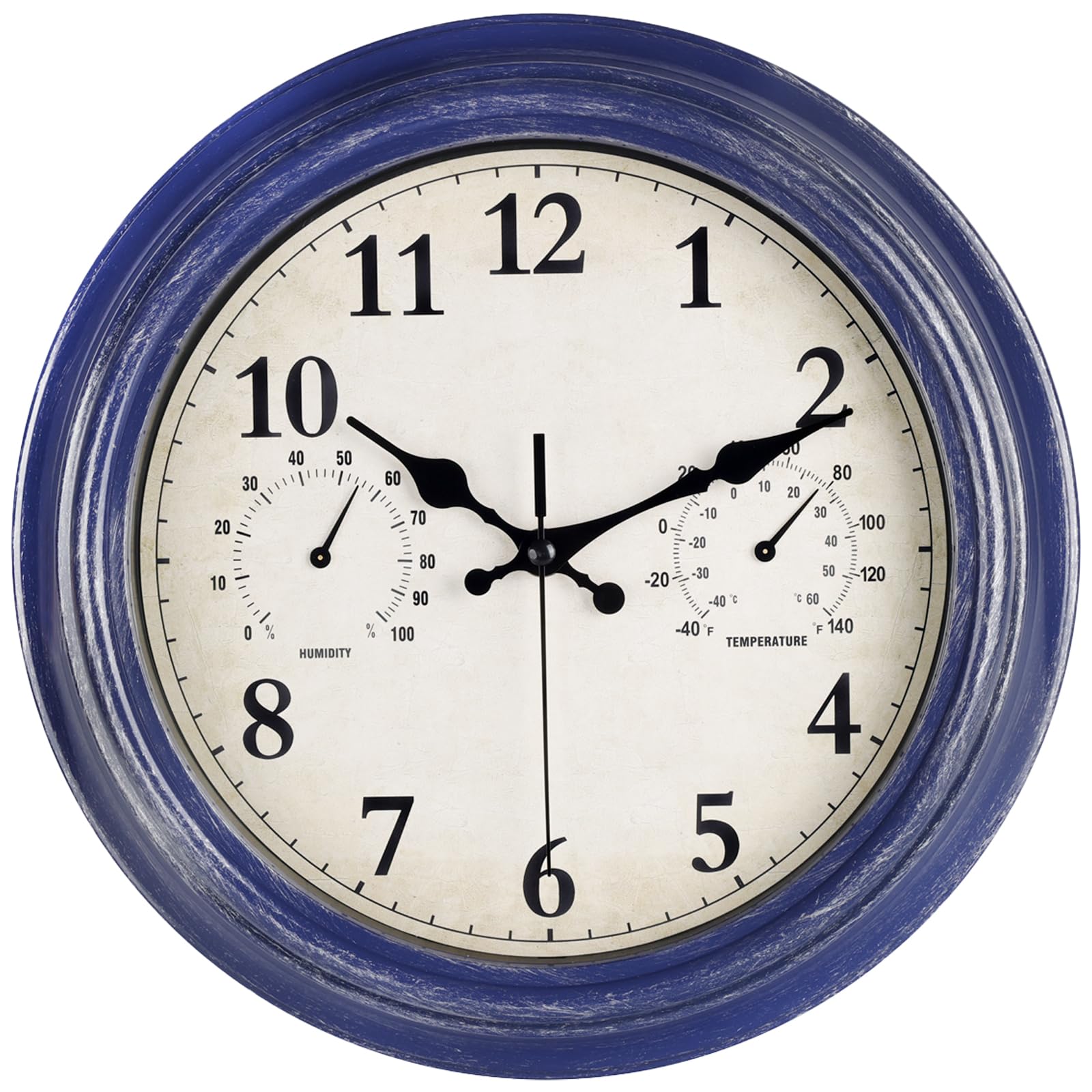 JoFomp Outdoor Clocks for Patio, Large 12 inch Outside Wall Clock Waterproof with Thermometer and Hygrometer Combo, Round Silent Battery Operated Wall