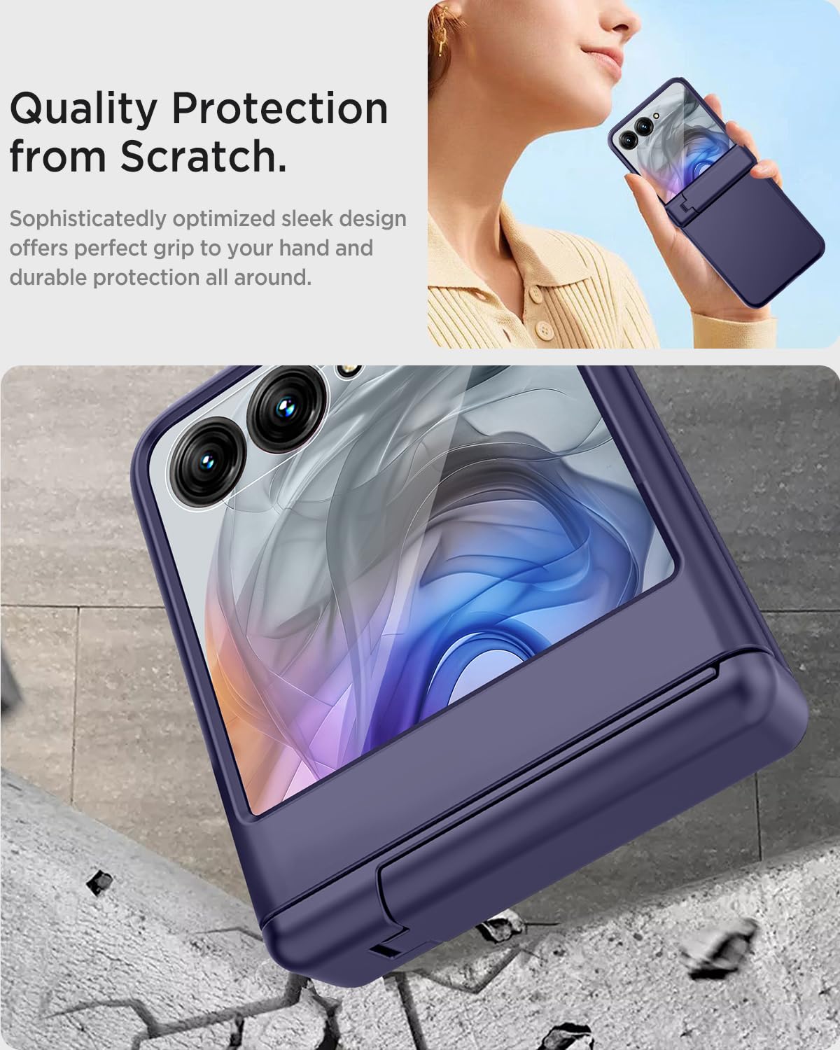 Miimall Custodia Per Motorola Razr 50, Cover Antiurto In PC Con Cavalletto E Protezione Cerniera, Sottile, Nero - 5
