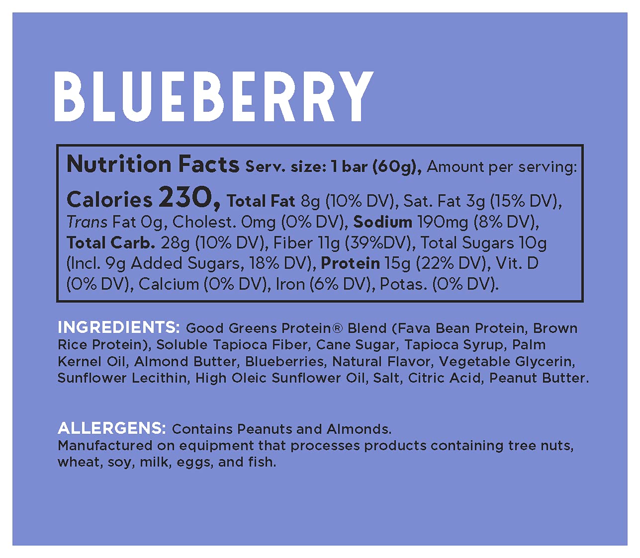 good! Snacks Blueberry Vegan Protein Bar, Soy & Gluten Free, Plant Based, Low Sugar, 15g Clean Protein, Natural Healthy Superfood Snack, Kosher Friendly, For Athletes & Active Lifestyles, 12 Bars