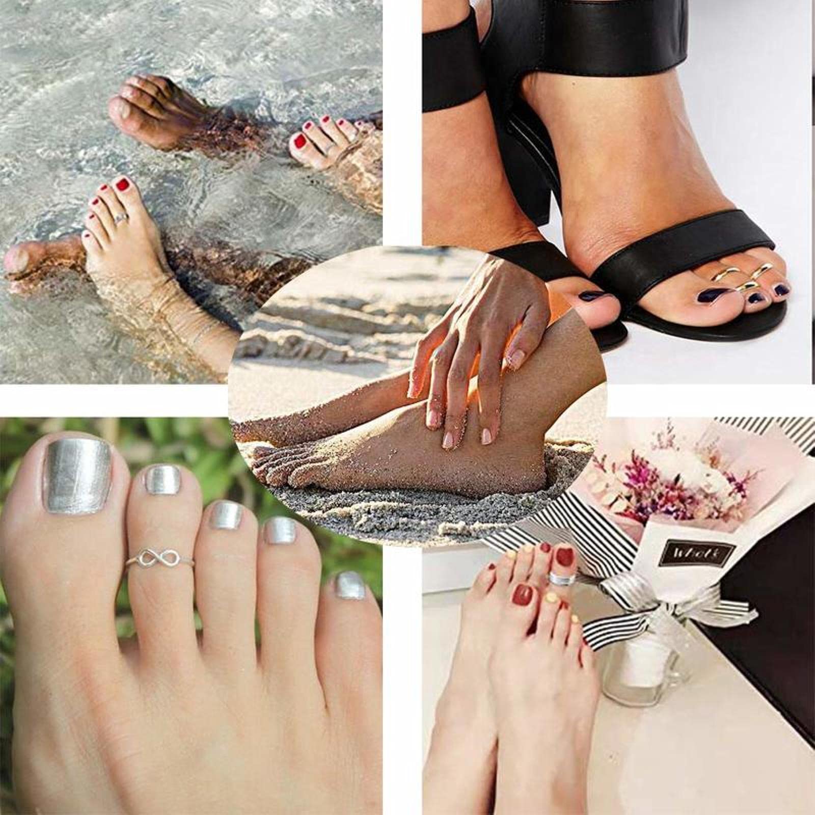 Wakacje na plaży Knuckle Foot Ring Open Toe Rings zestaw dla kobiet dziewczynki palec serce pierścień regulowana biżuteria-4PC, kolor srebrny