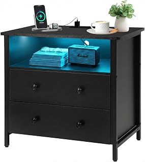 LED Charging Nightstand with 2 Drawers