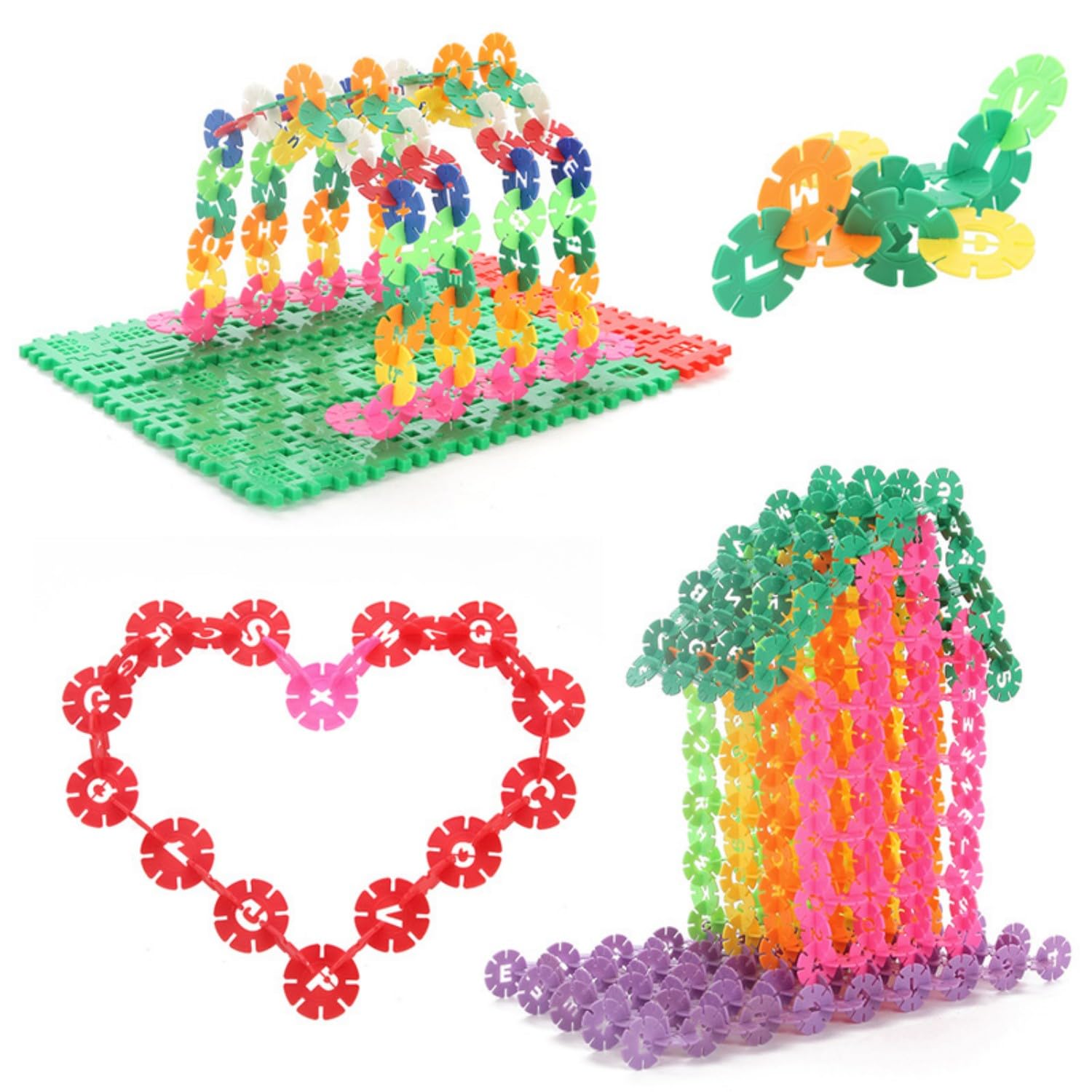 Tokaneit Lot de 500 blocs de construction en forme de flocon de neige, pour enfants, jeu de construction avec éléments en plastique colorés, excellent jouet éducatif pour garçons et filles
