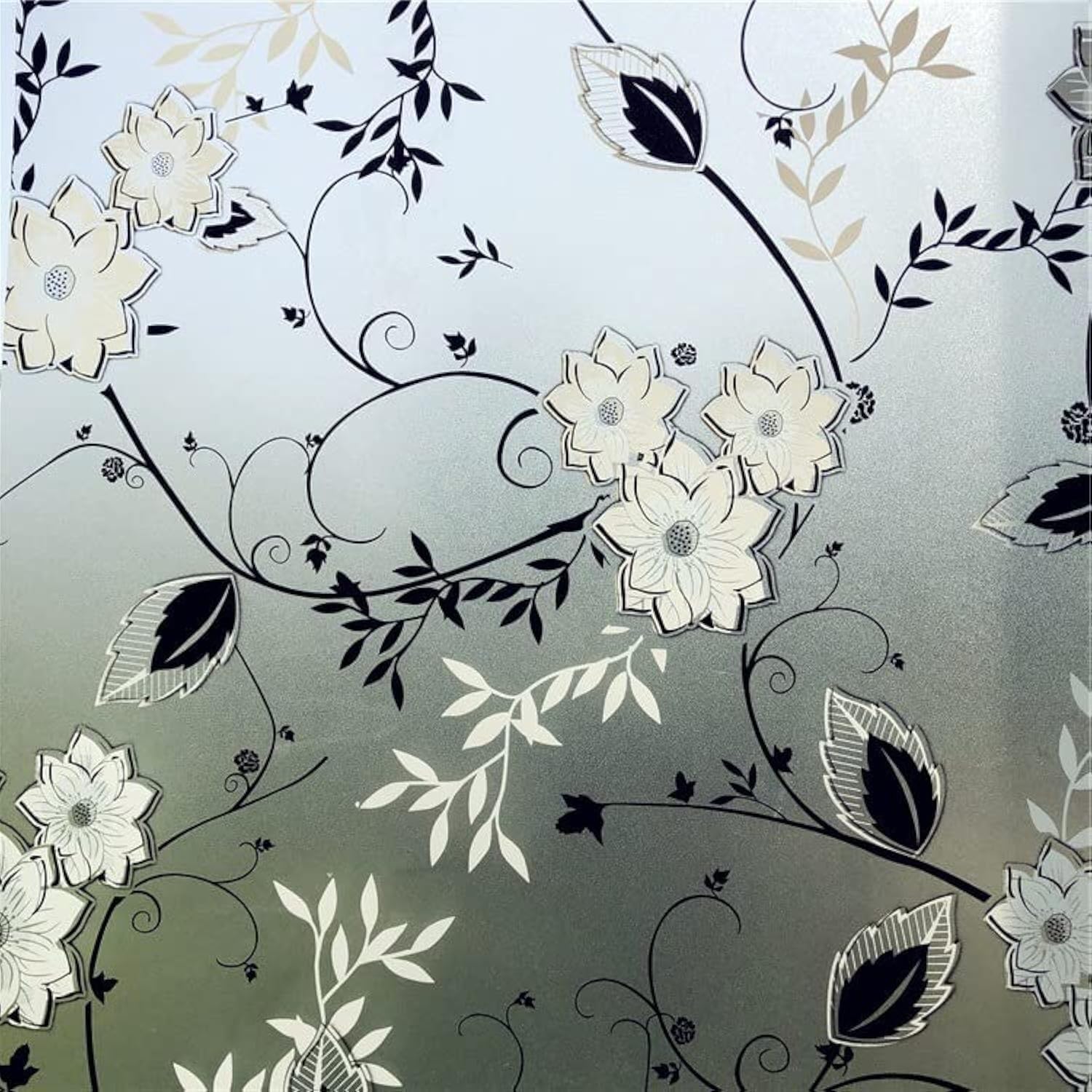 Window Privacy Film for Glass, Floral Removable Static Film, 35.4x118.1 Inch