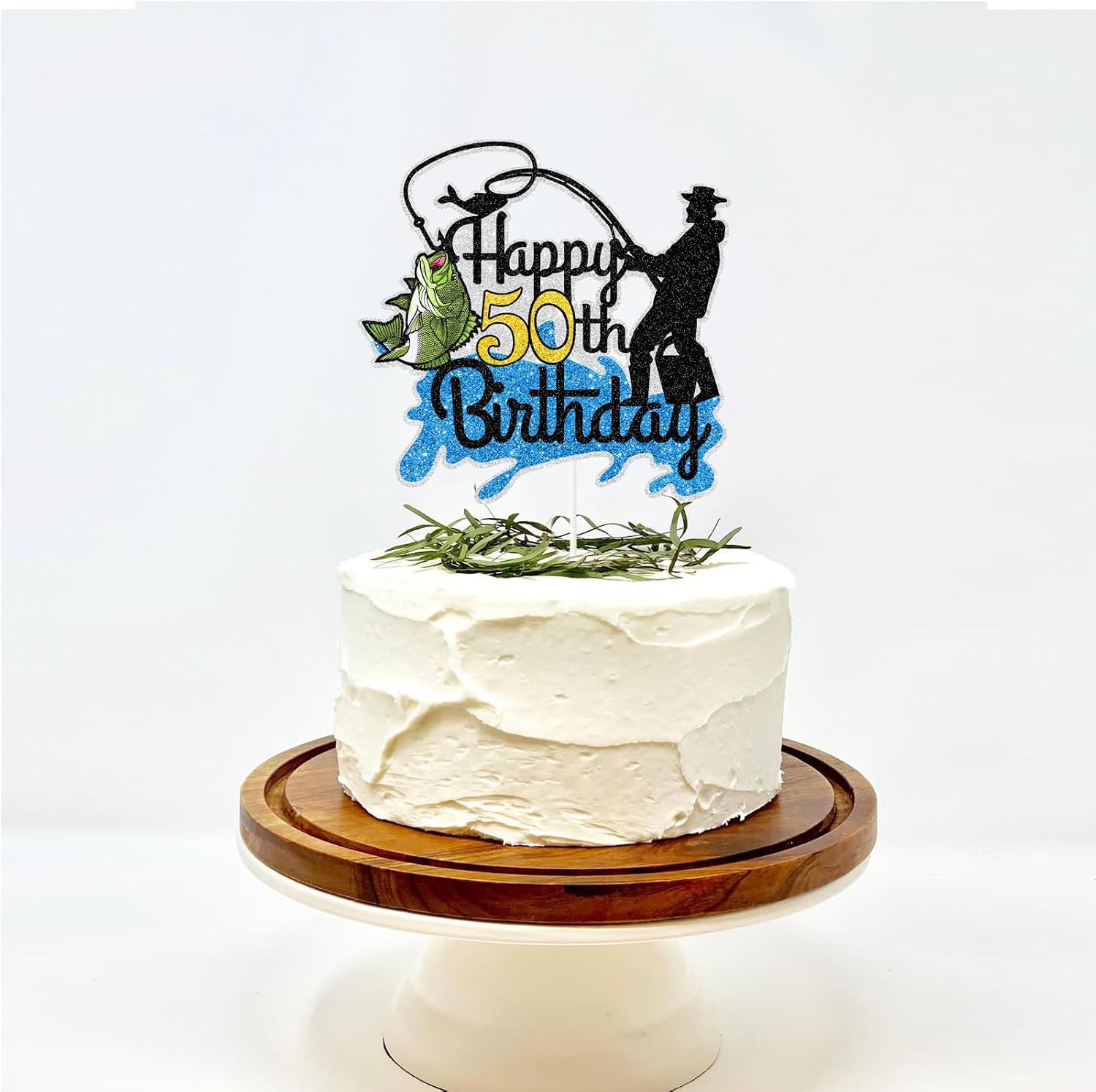 Fishing Happy 50th Birthday Cake Topper - Man Fisherman Theme Cake Decor - Fisherman 50 Years Old Party Decorations - Gone Fishing Themed 50th Birthday Party Supplies image 3