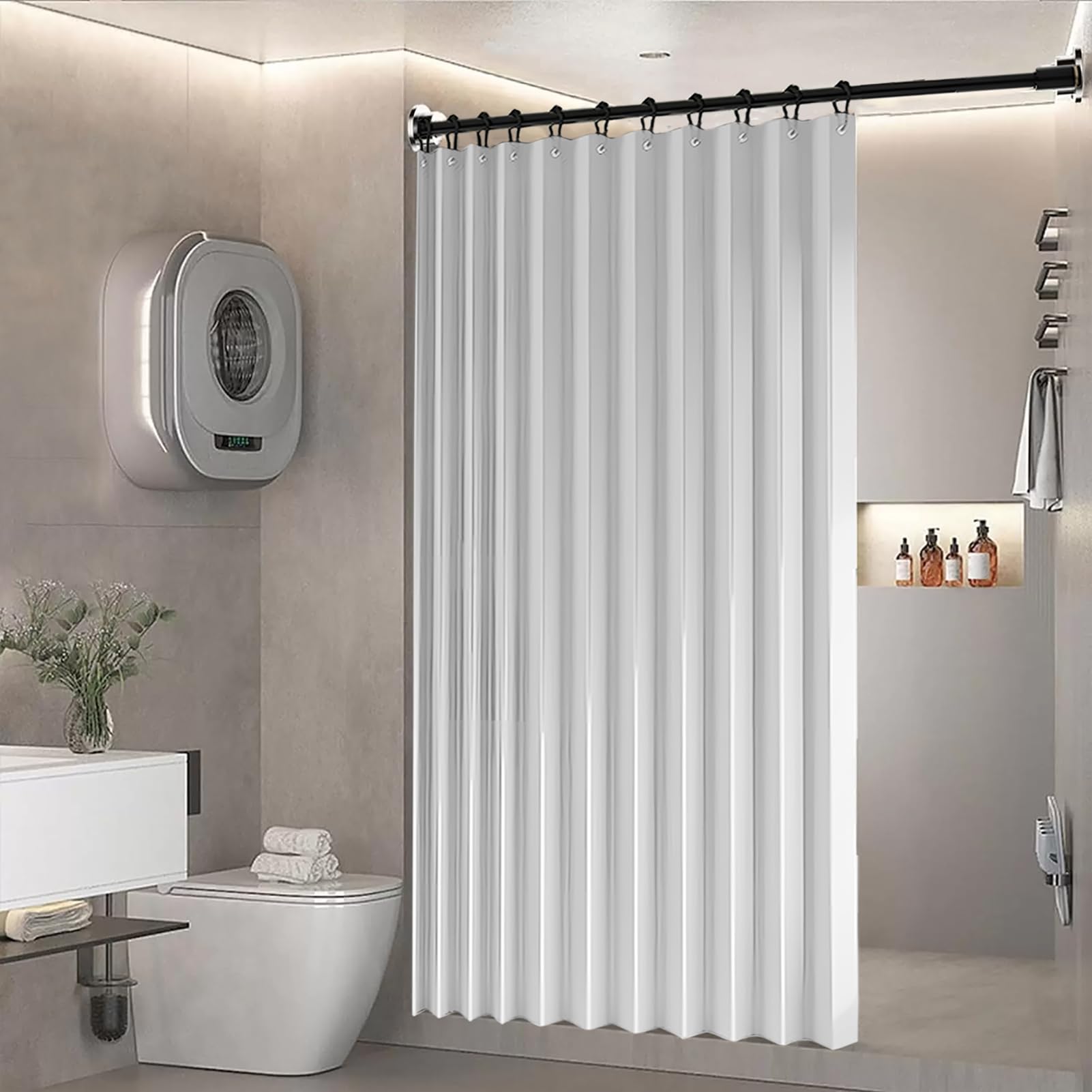 BOYOUTH Schwerer, faltbarer Akkordeon-Duschvorhänge, wasserdichter Stoff, plissierte Trennwände, Privatsphäre, Badvorhang für Badezimmer, Badewannen, Hotel, Spa, Dekoration, Weiß, 254 x 213,4 cm