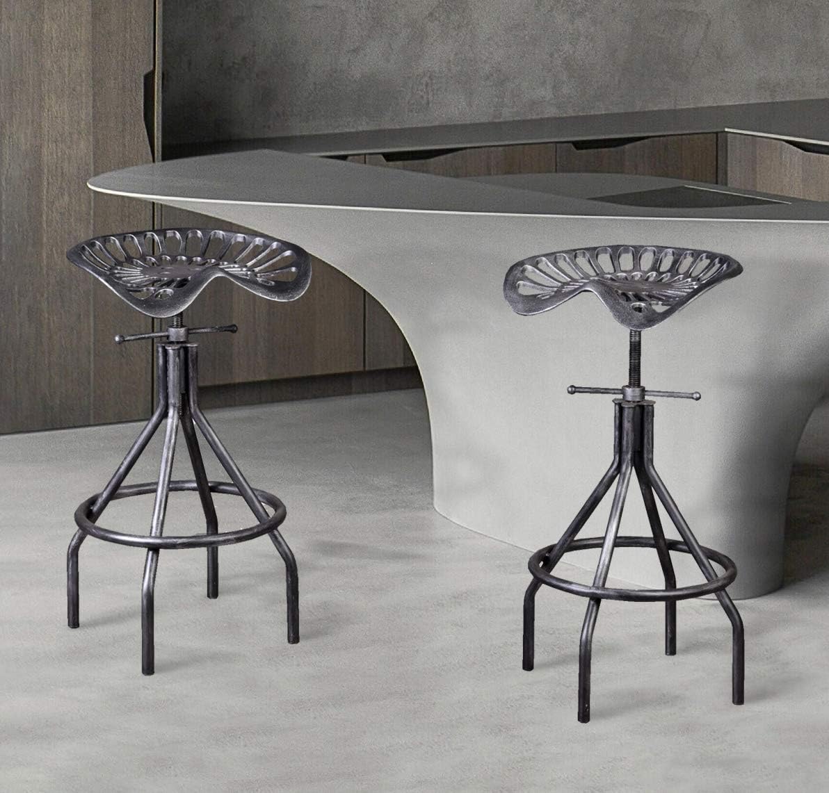 Buy Lisuden Industrial Tractor Seat Barstools Farmhouse Cast Iron Adjustable Counter Height Stools Swivel Kitchen Saddle Bar Stools Set Of 2 Metal Outdoor Black Brush Silver Dining Chair 24 30 Online In Indonesia