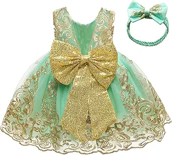 CMMCHAAH 0-6 Years Baby Girls Pageant Lace Embroidery Dresses Toddler Formal Dress with Headwear