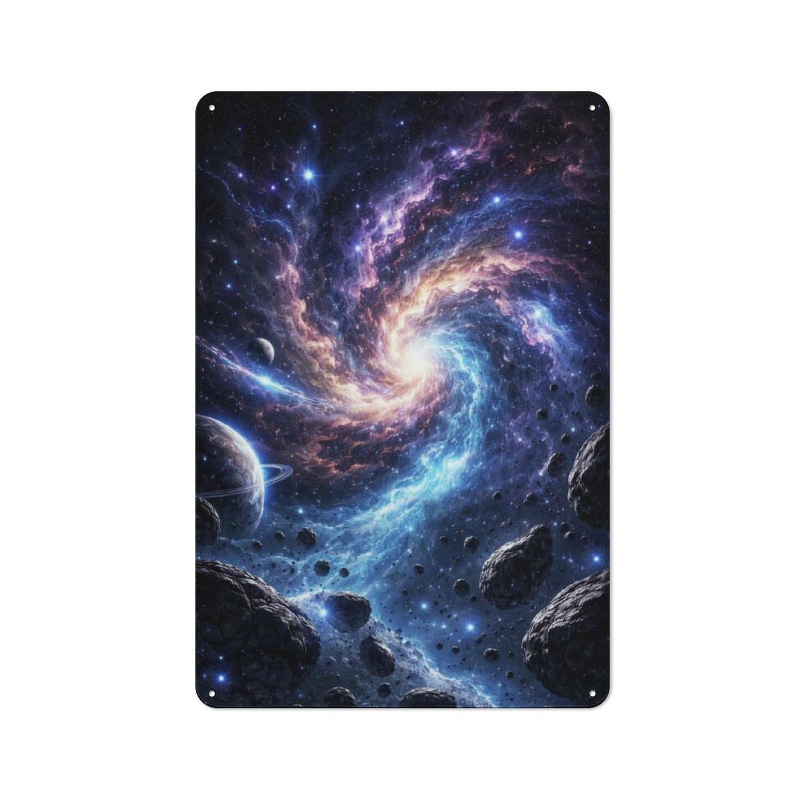 Junmoney Style-2 Cosmic Swirl Nebula With Planets And Asteroids Rustic Metal Plaque 30X20cm For Living Room Wall, Suited To Home Wall Decor Collectors