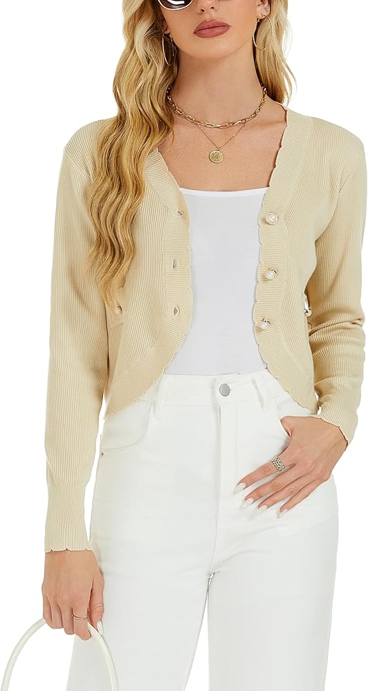 Damen Strickjacke Elegant - Leichter Bolero Cardigan Mit Knöpfen