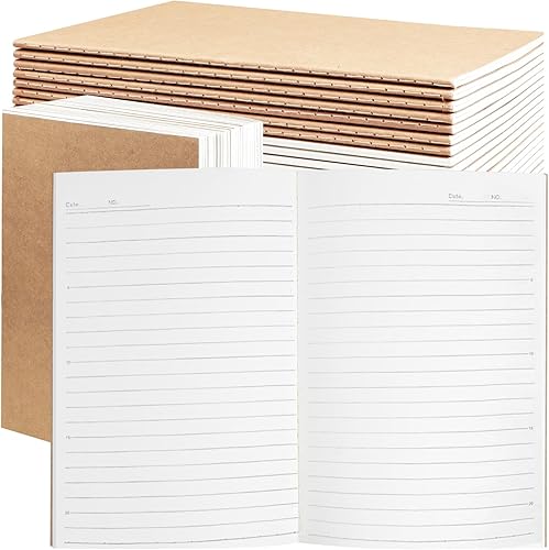 Paquete de 24 cuadernos de papel kraft A5 a granel, cuadernos de papel rayado, 8.3 x 5.5 pulgadas, 60 páginas, cuaderno de composición para viajes,