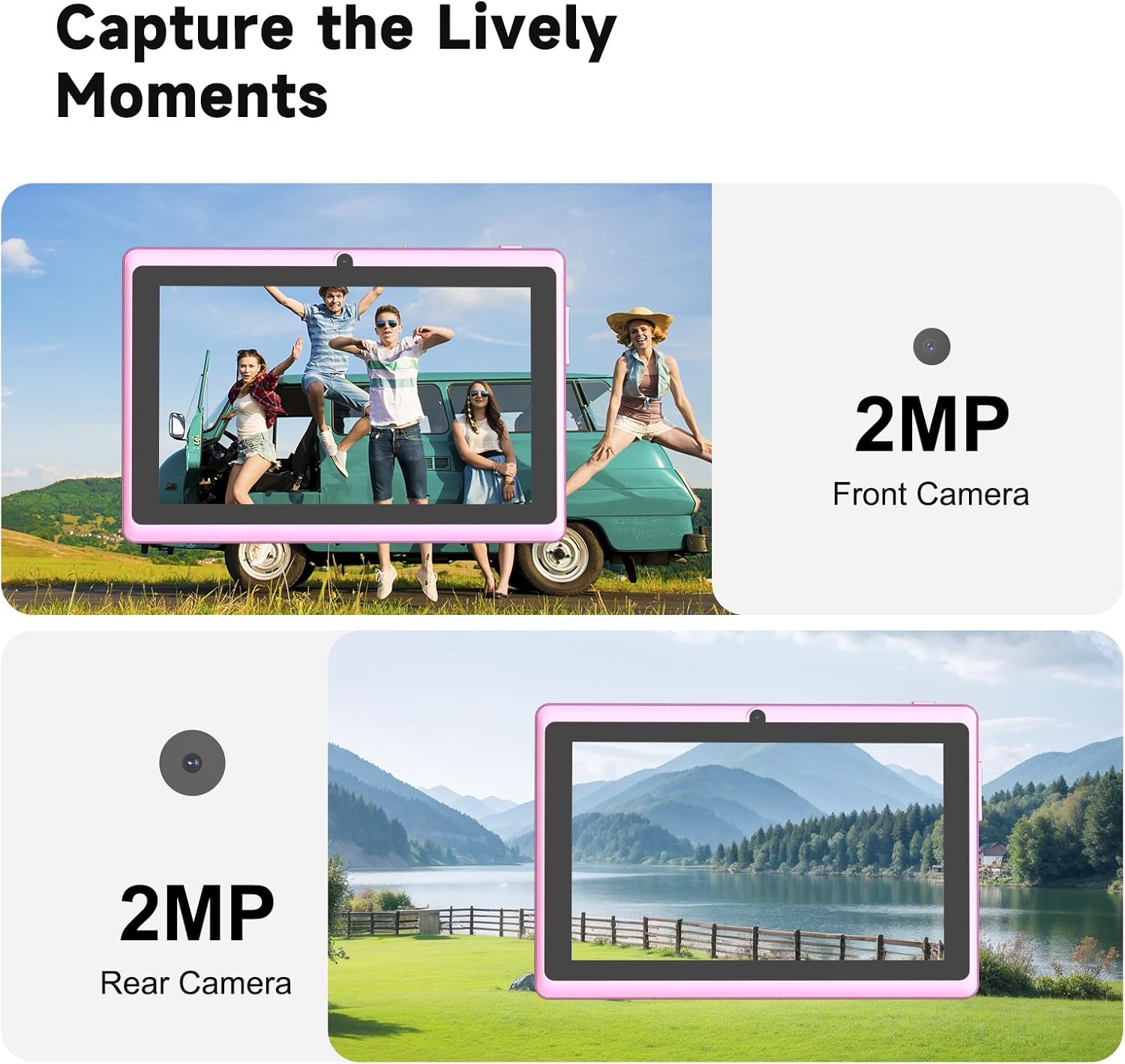 Tablet 7Inch Android 14.0 with Protective Case,8GBRAM（3GB+5GB expend）+ 32GB ROM, IPS Screen, Dual Camera, Bluetooth 5.0 2.4G+5G WiFi ;3000mah Battery Tab (Pink