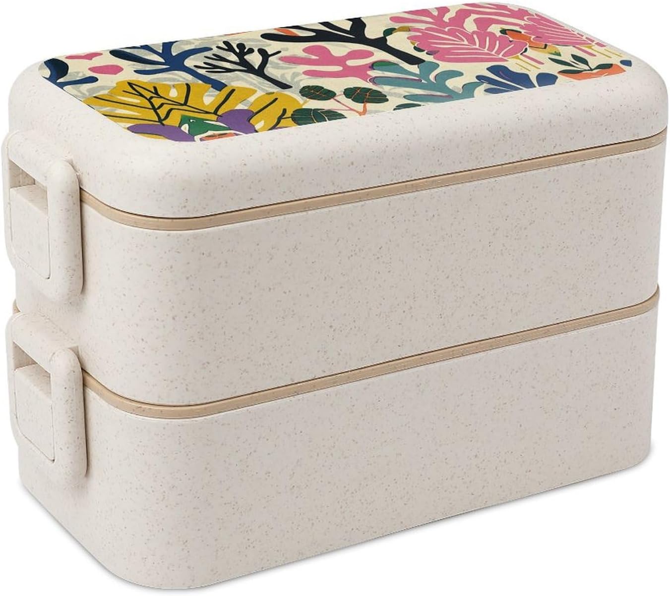 Lunch Box Bento Premium Trees And Leaves Printed Bento Box Bento with Spoon And Fork with Compartment Containers Suitable for Men And Women, style