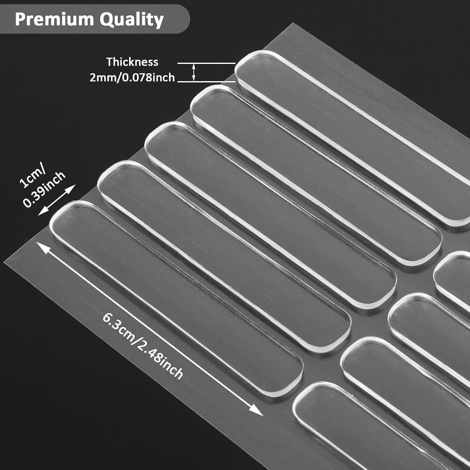 10Pcs Clear Rubber Bumper Stripes Cabinet Bumpers Clear Self-Adhesive Cabinet Door Bumper Buffer Pads for Sound Dampening Protect Furniture (2.48inch x 0.39inch x 0.078inch), Iucency