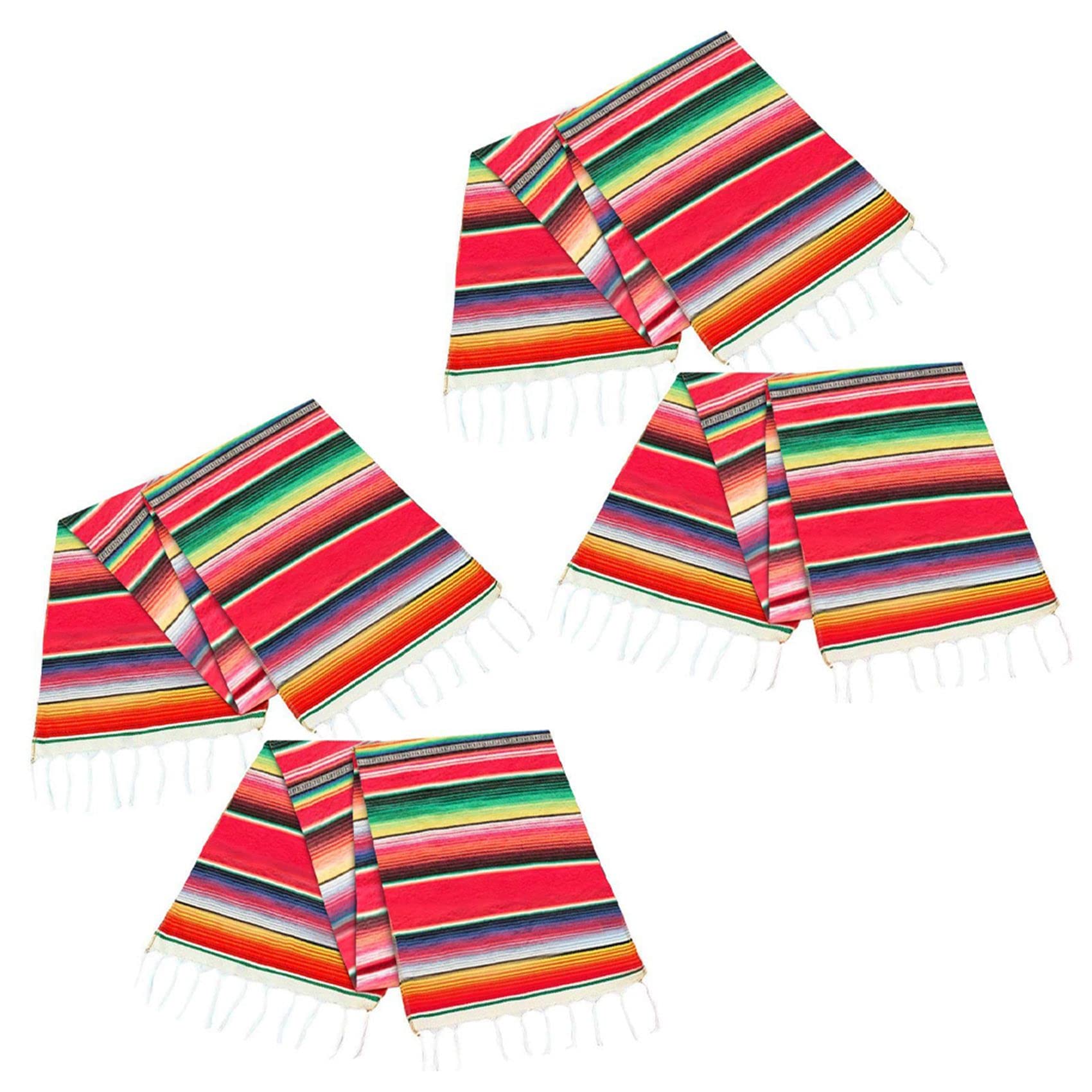 Hndhbfgrt 4 Pack 14 By 84 Inch Mexican Table Runner 14 x 84 Inch Mexican Party Wedding Fringe Cotton Serape Blanket Table Runner