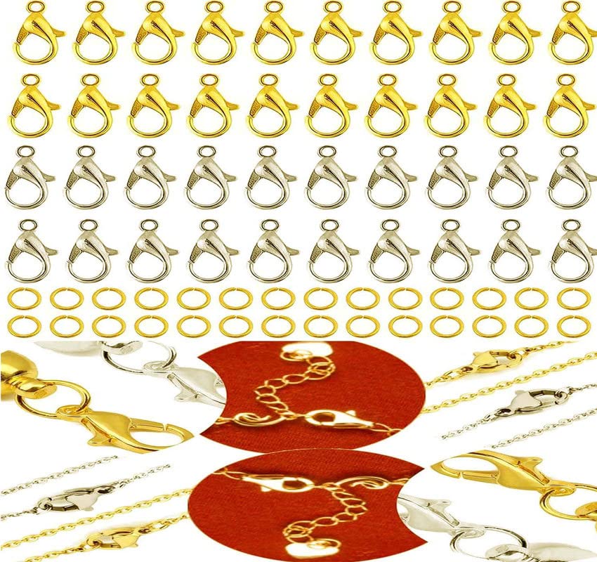 DIY Crafts 70 Pcs, Gold, Alloy Lobster Claw Clasps with Open Jump Rings,Necklace Fasteners Hook for DIY Jewelry Maki(70 Pcs, Gold)