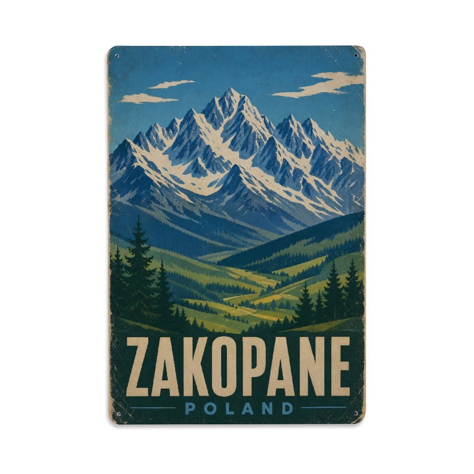 Travel Vintage Poland Zakopane Metal Tin Sign