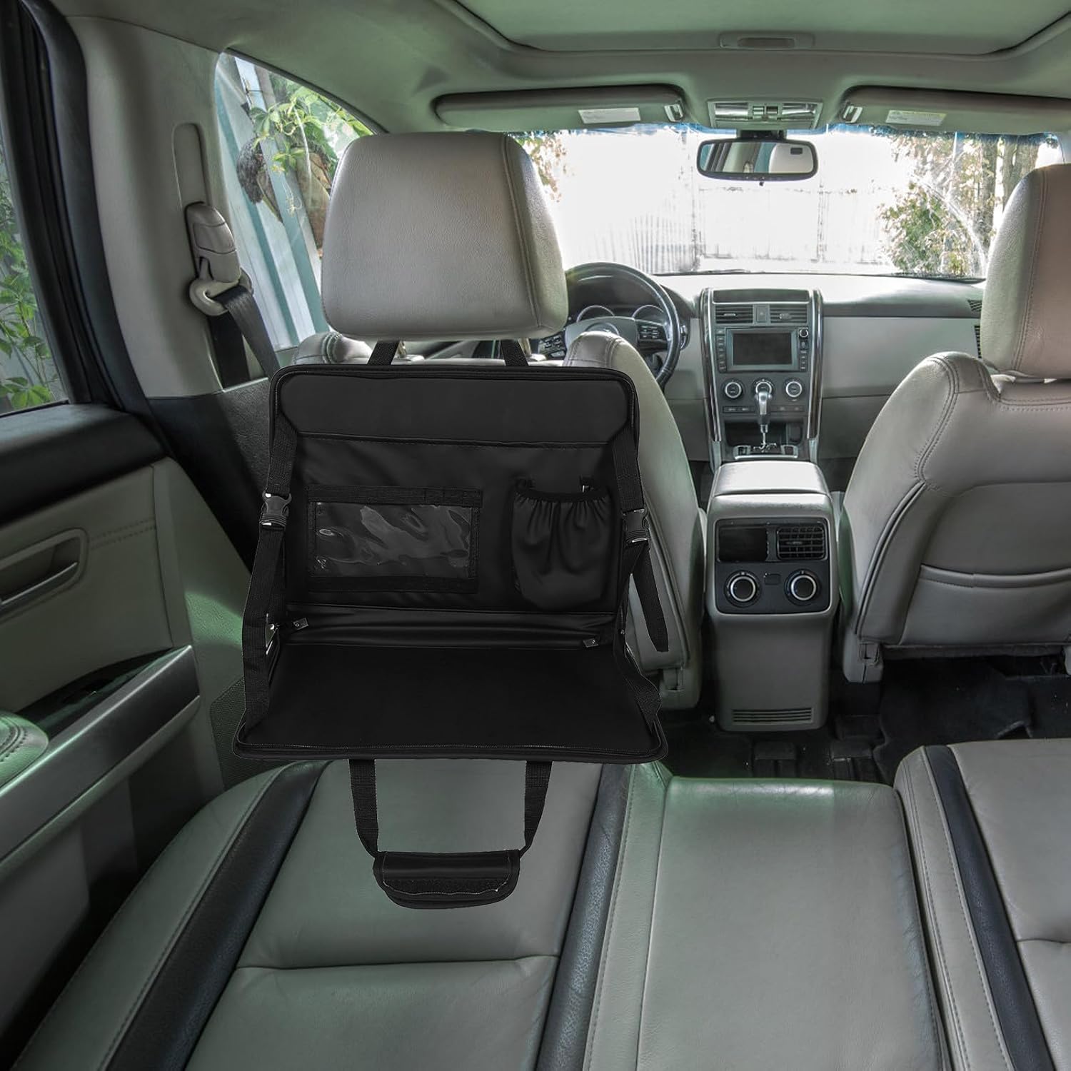 ABOOFAN Car Steering Wheel Desk: Foldable Car Tray with Multiple Pockets - Pu Leather Backseat Storage Bag for Working Writing Eating Traveling