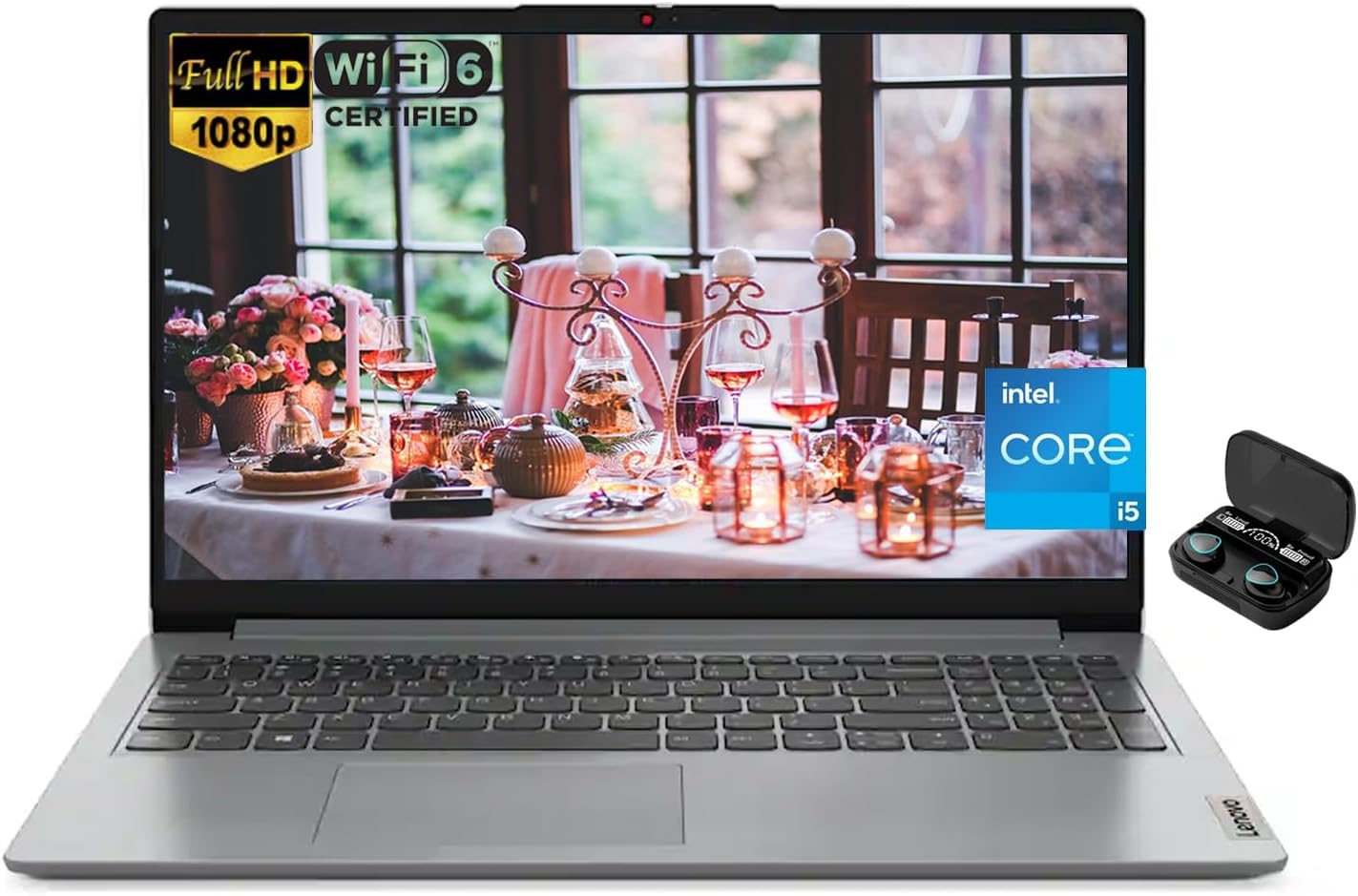 Lenovo IdeaPad 15.6" FHD Laptop, 10-Core Intel Core i5-1335U, 16GB RAM, 256GB SSD, Intel Iris Xe Graphics, Long Battery Life, Windows 11 Home, for Student-Home & Business, Grey, EAT Wireless Earbuds