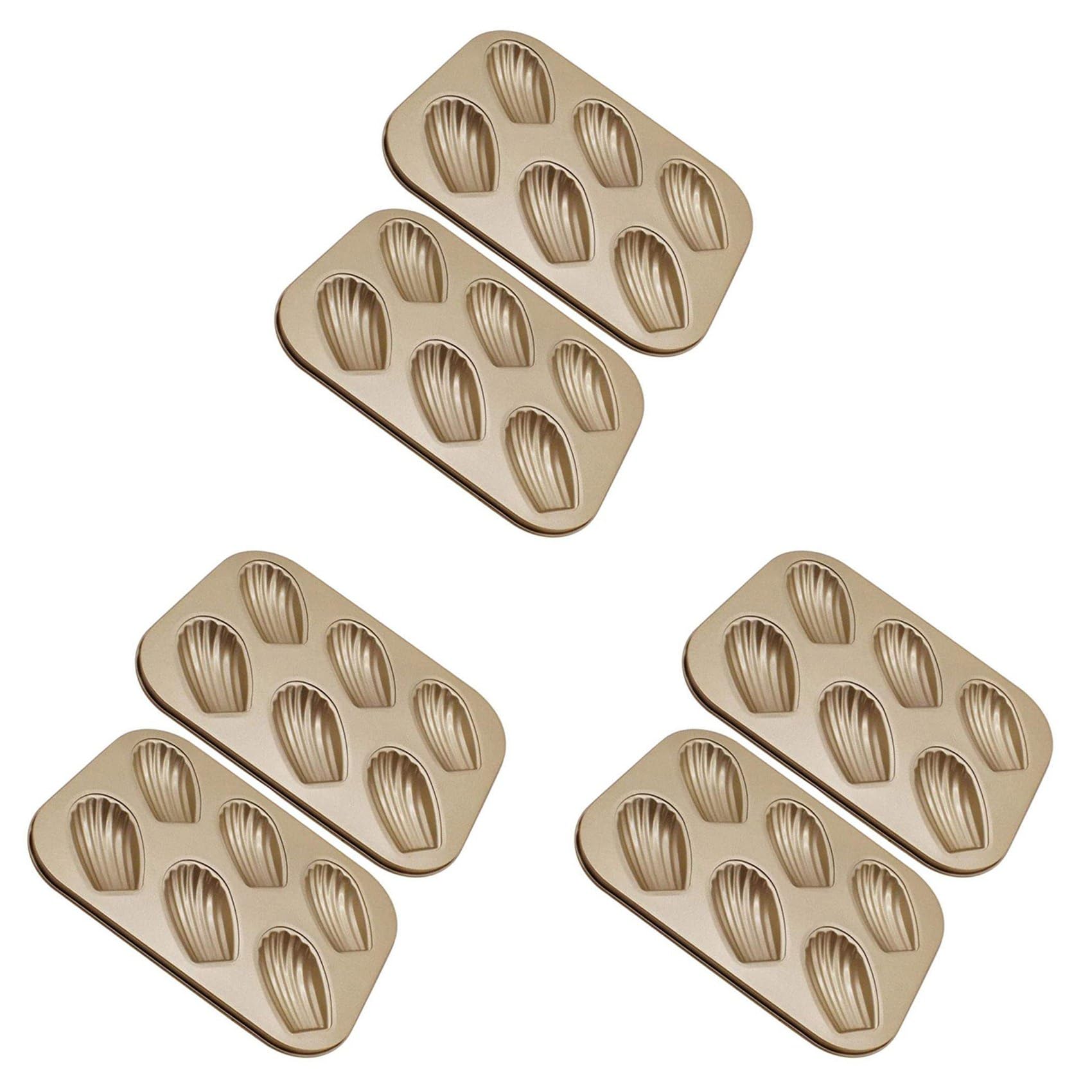 Hndhbfgrt 6 Pack Madeleine Mold Cake Pan, Non-Stick Heavy Duty Shell Madeline Bakeware for Oven Baking (Gold)