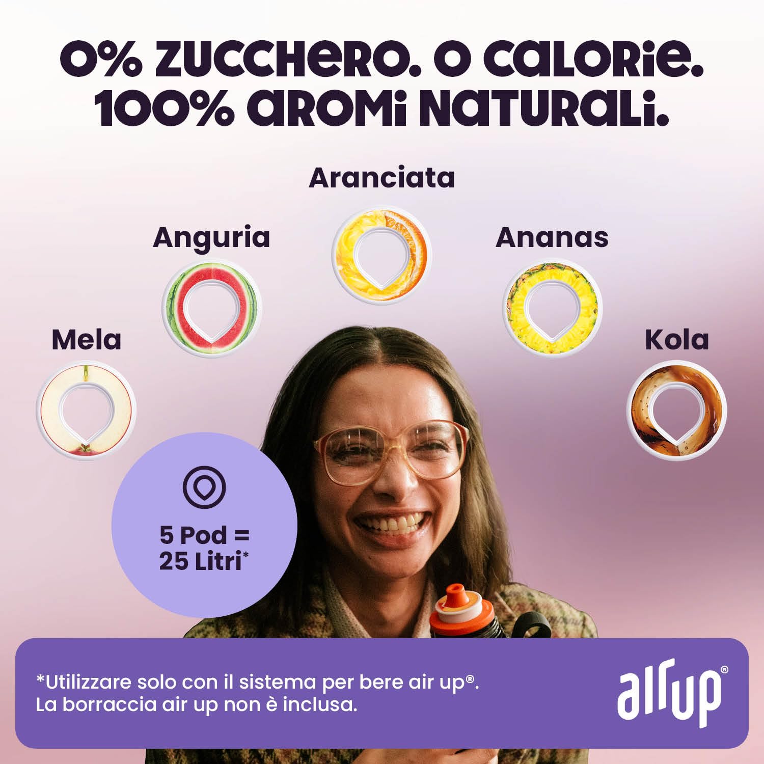 air up® Flavour 5 Set degustazione con 5 pod in aromi diversi | Pod aromatizzati per 25 litri d'acqua senza zucchero ai gusti: cola, anguria, aranciata, mela e ananas I Per borracce air up® originali