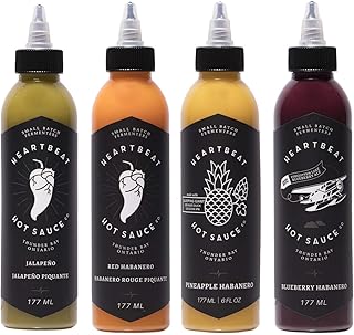 Heartbeat Hot Sauce 4 Pack- 4 Bottles of 6 oz- Small Batch & Handmade, Vegan, Preservative Free- Pineapple Habanero, Red H...
