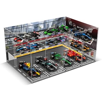 acrylic display case compatible with lego 77242-77251 racing model parking building dustproof transparent hd background display case for lego racing cars box only no model