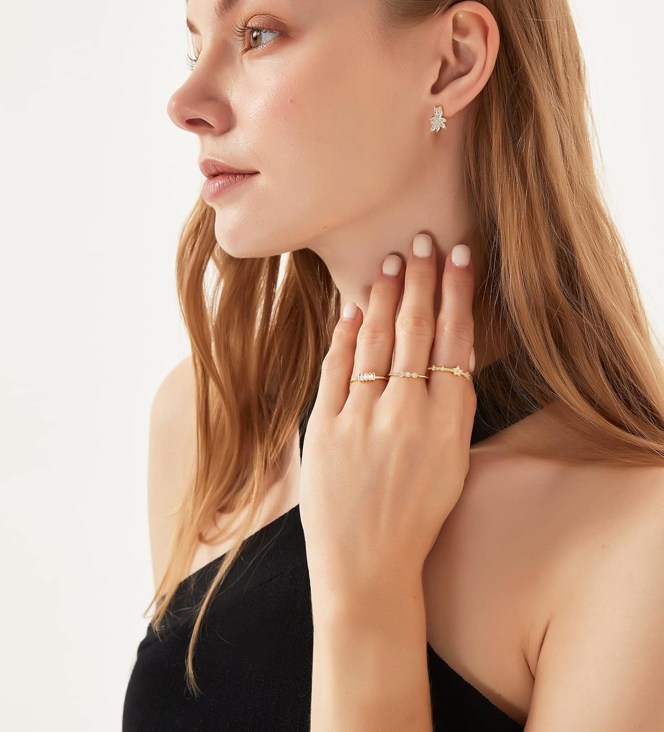 TIGRADE 1.5mm Eternity Ring 14k Gold Plated Three Cubic Zirconia Minimalist Engagement Ring Petite Round CZ Stacking Promise Ring for Women Size 3-11 - Image 5