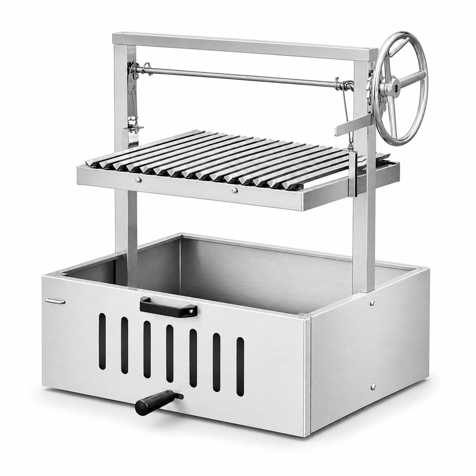 Santa Maria Grill Stile Argentino, griglia a V Regolabile con manovella, Struttura in Acciaio Inox per Barbecue a carbonella in Giardino e terrazza