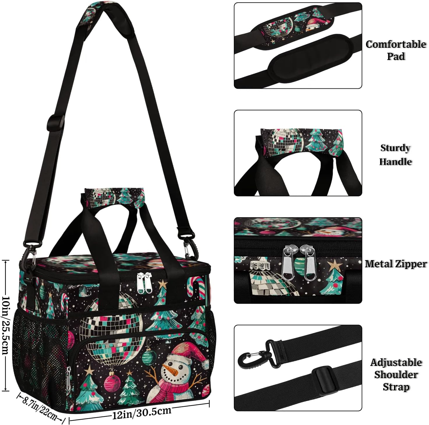 Dancing Snowman Insulated Picnic Backpack Lunch Box for Women Men Picnic Basket Tote Lunch Bag Picnic Bag Portable Lunch Bags for Picnic, Beach, Work, Trip,Office, Camp