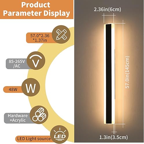 Vista 27 de Apliques de pared para exteriores de 47 pulgadas, regulables de 3000 K-6000 K, luces de pared larga para exteriores, IP65 impermeable, moderna