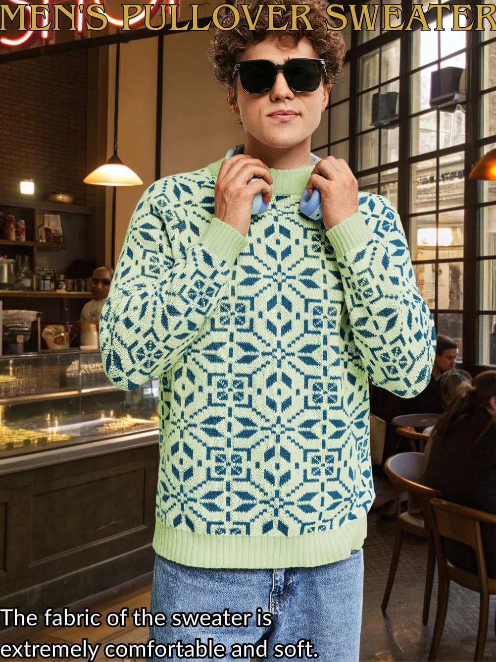 Men's Nordic Snowflake Chunky Sweater, Mock Neck Knit Pullover for Winter & Holiday Season - Image 2