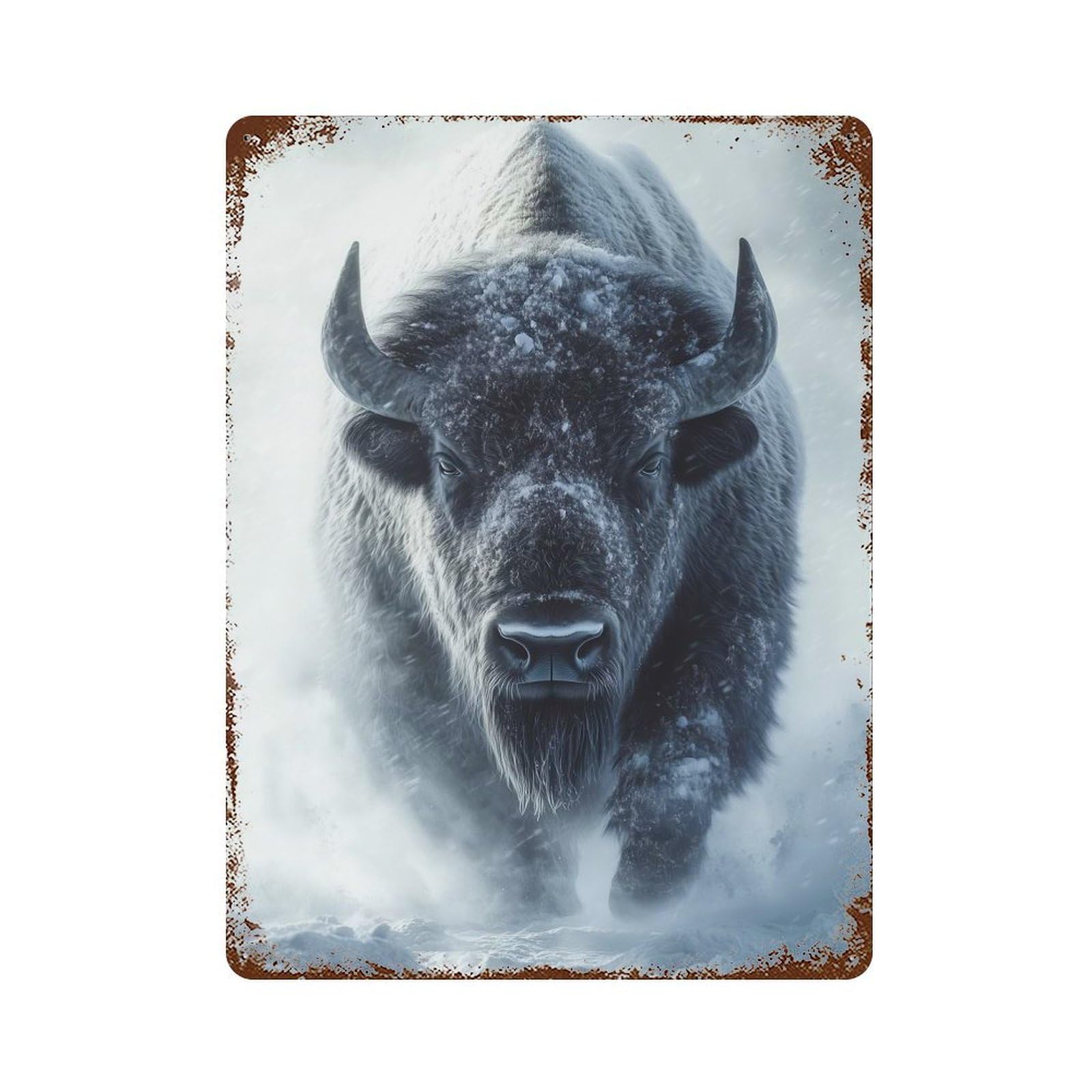 Garage Style Bison in Winter Rusty Metal Tin Sign 15.7"x11.8", Farmhouse Wall Decor for Bar And Workshop