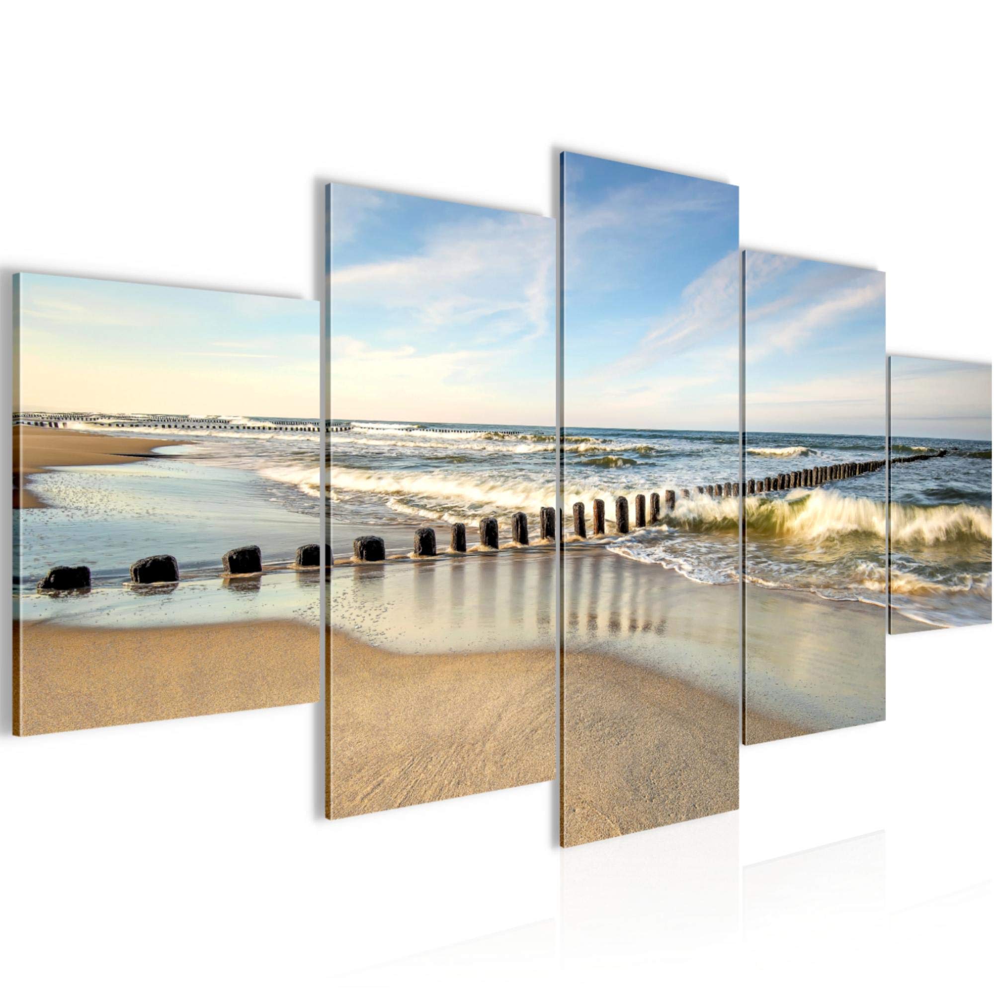 Runa Art D - Wall Pictures Beach Sea 200 X 100 Cm 5 Parts Xxl Wall Art Non-Woven Canvas Colorful 025251A